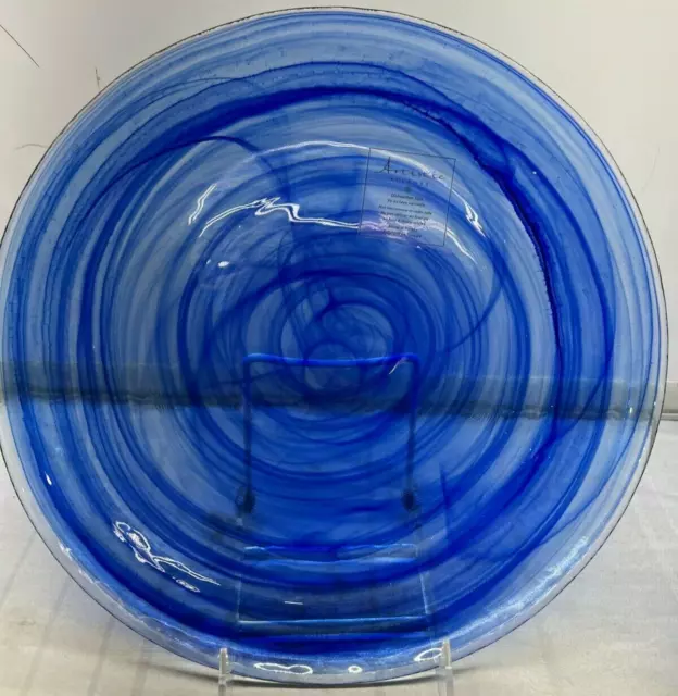 set of 4 Cobalt Blue Glass Swirl Salad Plates Artistic Accents Turkish New