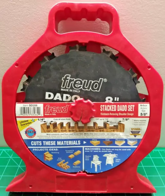 Freud SD208 8" Stacked Dado Set 7 Blades Cuts 1/4”-7/8” fits 5/8" Arbor Freud SD208 8" Stacked Dado Set 7 Blades Cuts 1/4”-7/8” fits 5/8" Arbor