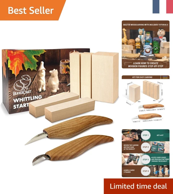 Kit Sculpture Sur Bois BeaverCraft S15 - 3 Couteaux, Cuir à Affûter, Pochette