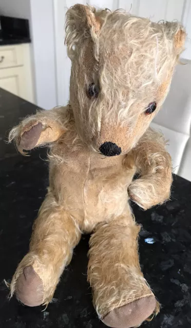Old Antique Teddy Bear Golden Brown 5 Way Jointed Moving Arms Legs Head 31cm
