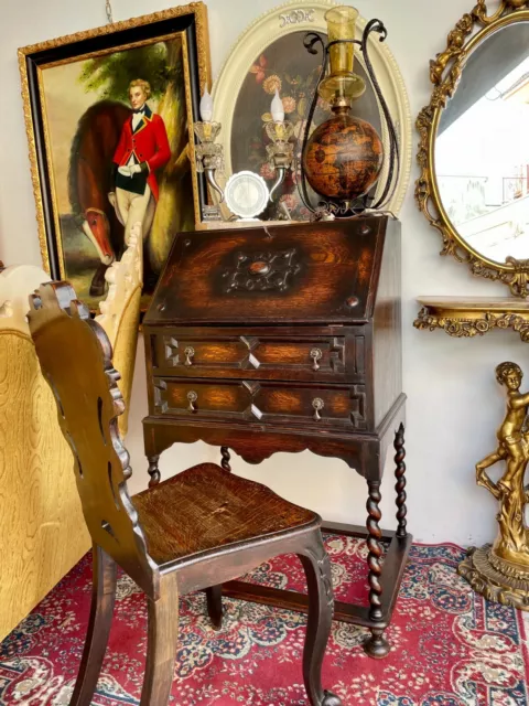 ANTICO SCRITTOIO CON SEDIA BUREAU FRANCESE XIX Sec. 1850 RIBALTA LEGNO NOCE