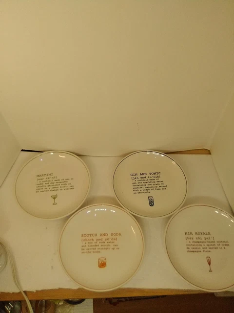 Lot Of 4 Pottery Barn Cocktails Defined Salad/Dessert Plate Wall Art