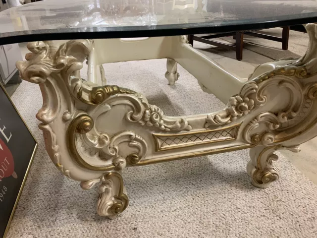 Hollywood Regency Ornate Baroque MCM Coffee Table Unique French Beveled Glass