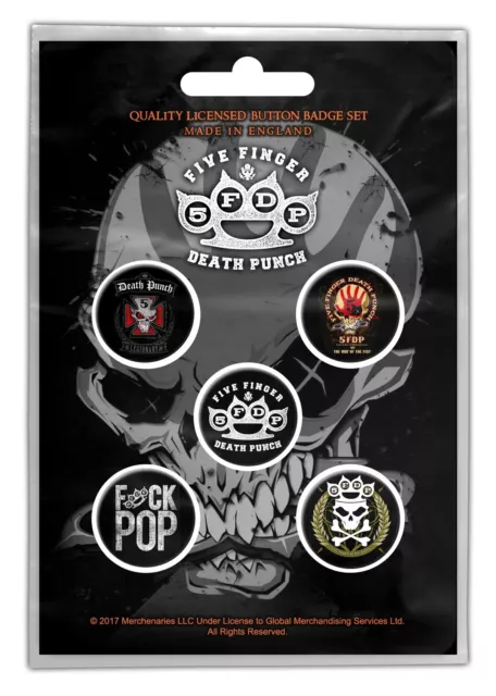 Five Finger Death Punch 5FDP 5 Button Set Badge Pack Metal Badges Official New