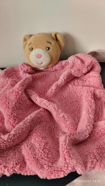 Doudou Plat Plume Ours Beige Rose Fushia Kaloo