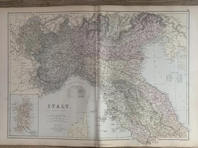 1884 North Italy Original Antique Colour Map by William Hughes