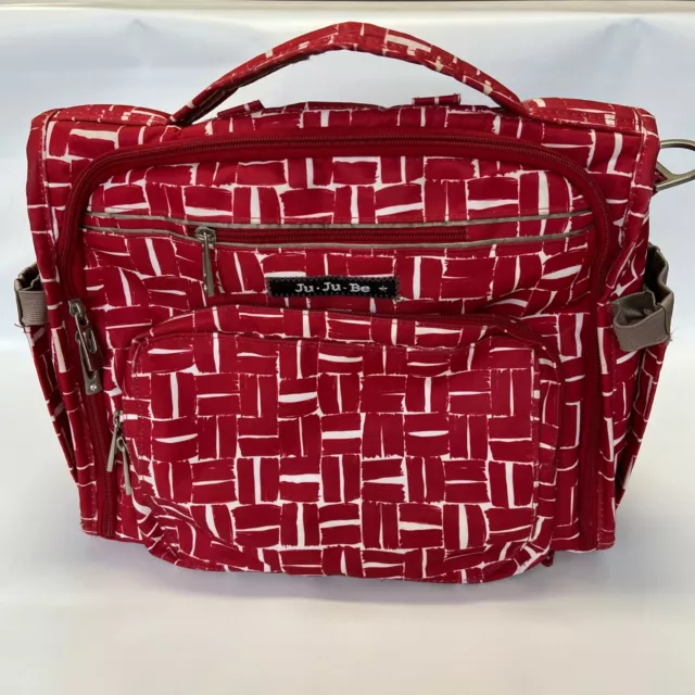 Ju Ju Be BFF Baby Diaper Bag Backpack with Changing Pad Geometric Red and White