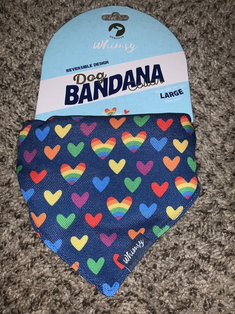 Dog Bandana Reversible Collar Rainbow Hearts Pride Doghaus Whimsy Sz Large