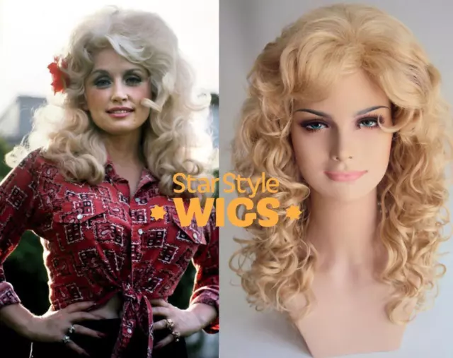 Deluxe Dolly Parton Blonde Curly Big Hair Perm Costume Wig Drag Country