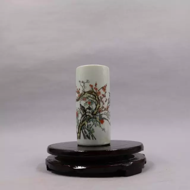 Chinese Porcelain Republic Of China Famille Rose Flowers Birds Brush Pots 4.72''