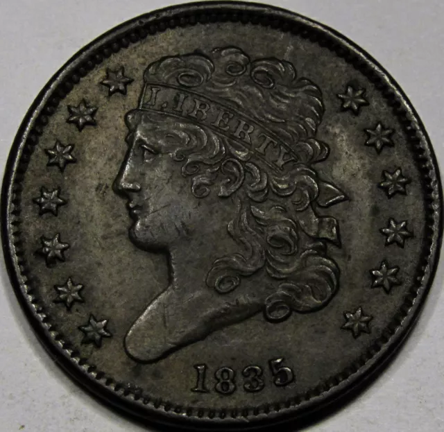 1835 Classic Head Half Cent Choice AU-BU... 100% Original and so Very NICE, PQ!!