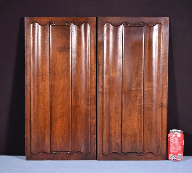 *Antique French Gothic Revival Panels in Solid Walnut Wood w/Linen Fold Carvings