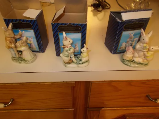 3 Sorrento Porcelain Collection Vintage  Bunny Rabbit Figurines Mib