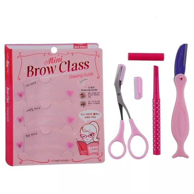 Eyebrow Set Pencil Razor Scissor Stencil Trimmer 3 Shaper Shaping Shape Brow Kit