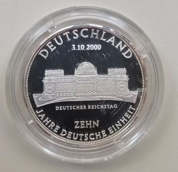 Silbermedaille 10 Jahre Deutsche Einheit - Reichstag in Berlin 2000