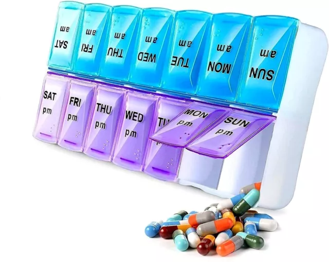 Pill Box AM PM Medicine EXTRA Large Storage Organiser Holder