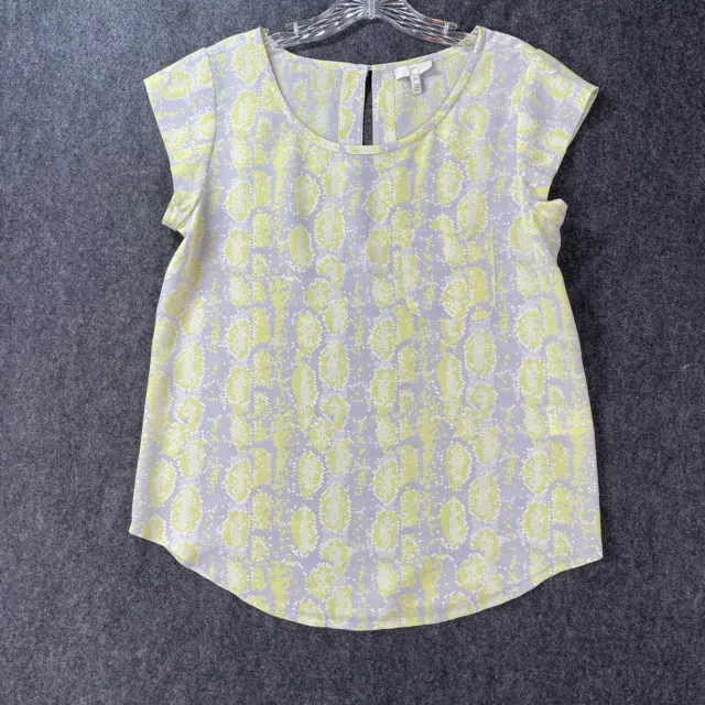 Joie Rancher Silk Top Blouse Yellow Gray Snake Print XSmall Short Sleeve  Womens