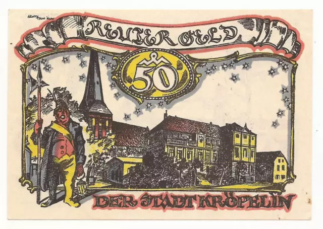 Notgeld | Stadt Kröpelin | 50 Pfennig | Reutergeld | 28.Februar 1922 | UNC |