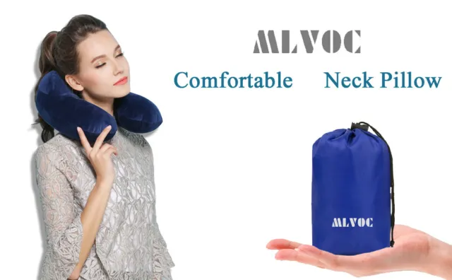 MLVOC Inflatable Push-Button Travel Neck Pillow Gift Set | Blue