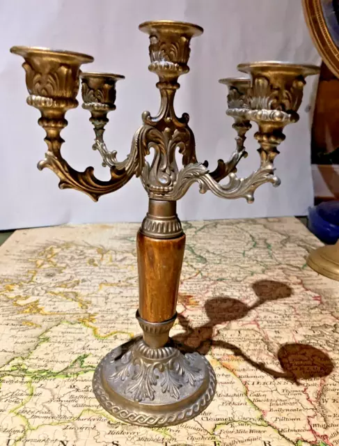 Vintage Candelabra Brass Effect Metal and Agate/Marble - 1950s West Germany