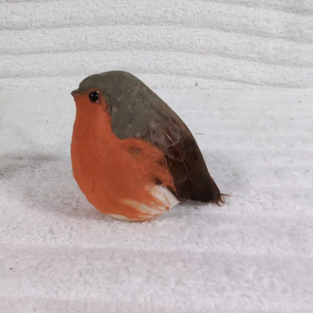 Vintage Jim Marvin Flocked Bird Robin Figure Figurine Decor 2.5" Red Breasted