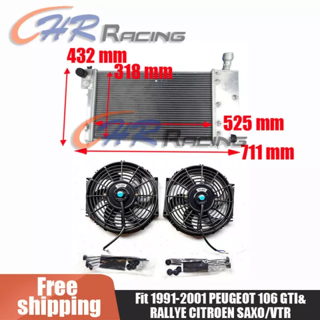 FOR PEUGEOT 106 GTI RALLYE/CITROEN SAXO/VTR 1996-2001 Aluminum Radiator&Dual Fan