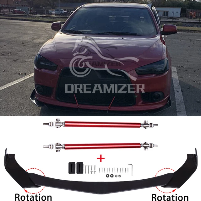 For Mitsubishi Lancer EVO 7 8 9 X Front Bumper Lip Splitter Spoiler + Strut Rods