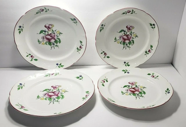 4 Boch Freres La Louviere Belgium 1920's Faience Dinner Plates Floral RARE