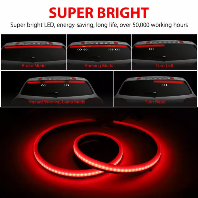 Autos Car Truck DRL LED Light Bar Brake Flowing Turn Signal Stop Rear Tail Strip 2