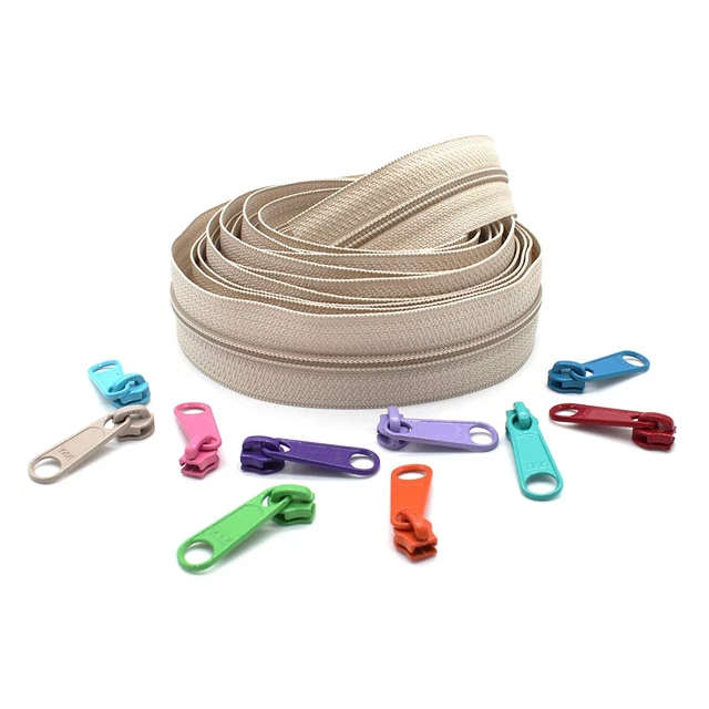 Zipper By The Yard - #4.5 Nylon Coil Zippers Chain Beige 5-Yards Of Make Your