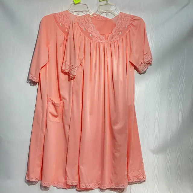 Vintage Shadowline 2 Pc Nightie Robe Nylon USA Pink Small/ Medium NWOT