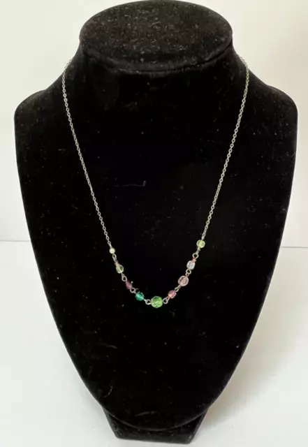 LC Lauren Conrad 15" Long Silver-Tone Necklace Multi Color Crystal Beads