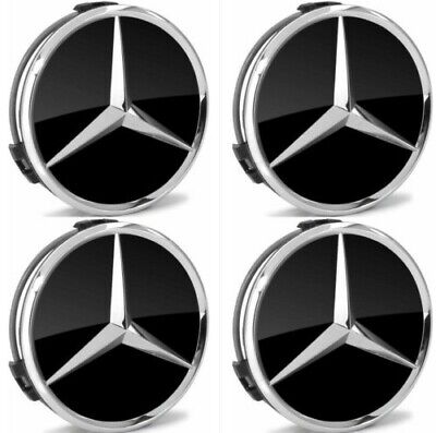 4PCS Mercedes Benz Black & Chrome 75MM Wheel Rim Center Hub Caps AMG OEM Upgrade