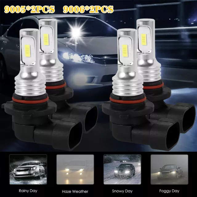 4Pcs 9005 9006 LED Headlights Kit 4000LM 6000K 3570LED Super Bright PaOBr