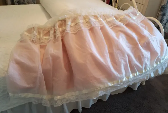 Vintage Pink White Baby Bassinet Skirt