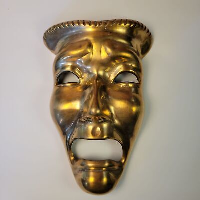 Polished Brass Vintage Greek Tragedy Mask Wall Hanging