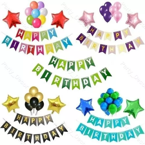 Happy Birthday Banner Decoration Bunting Rose Gold Balloons Star Foil Baloons UK