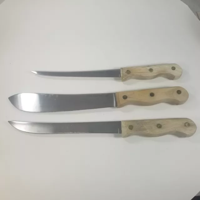 Vintage 3 PIECE SET EKCO FORGE KNIVES ~ 6 3/4" Fillet, 8" Slicer, 8" Butcher