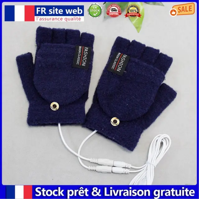 USB Electric Gloves Comfortable Portable Heated Mittens for Home (Dark Blue) fr
