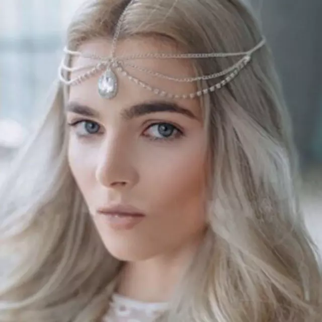 Elven Rhinestone Crystal Forehead Greek Bridal Hair Chain Boho Indian Headpiece