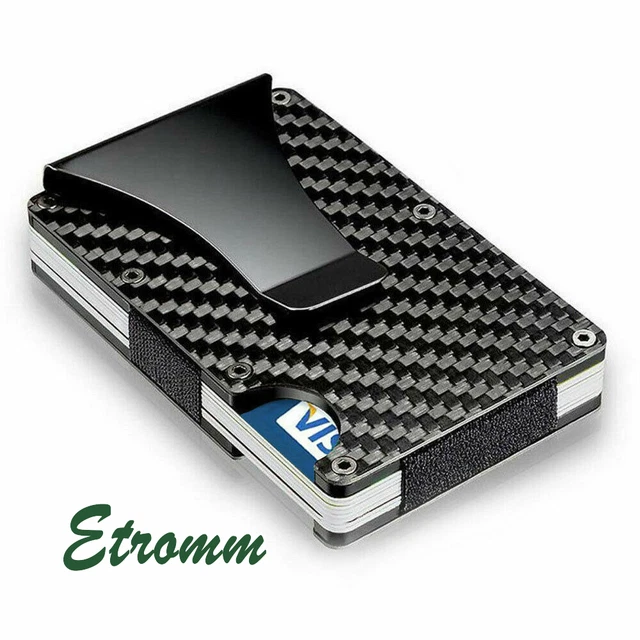 RFID Blocking Slim Money Clip Mens Carbon Fiber Credit Card Holder Metal Wallet