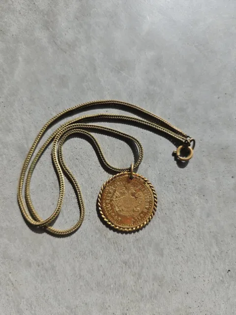 Brass Tone Chain Necklace with Gold Tone Coin Pendant | Franz Joseph 1904