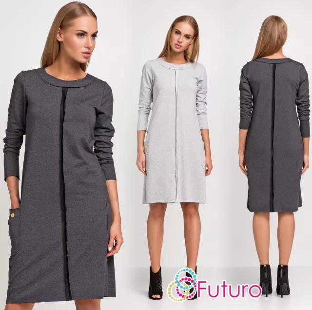 Ladies Classic Casual Grey Shift Dress Maternity Tunic Plus Sizes 8-18 AU FA433