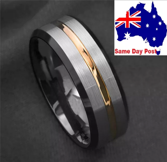 Fashion Jewelry Black Titanium Stainless Steel Band Ring Men Wedding Aniversary