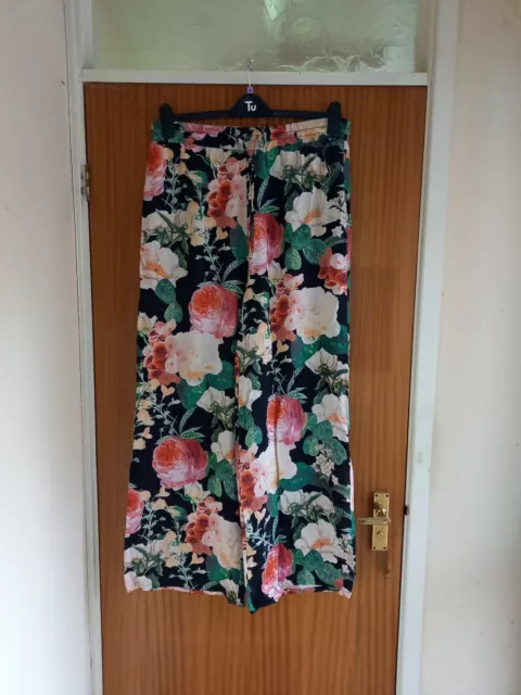 Ladies Floral Printed Wide Leg Trousers, Size 16, OASIS