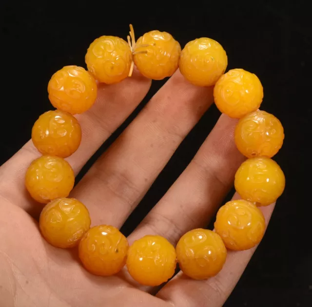 4.1'' Chinese Old Yellow Jade Carving Jewels Handstring Bracelet Bracelets