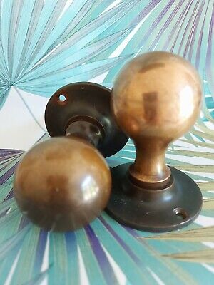 Pair Vintage Reclaimed Antique Brass Door Knobs Victorian Shabby Chic Lovely