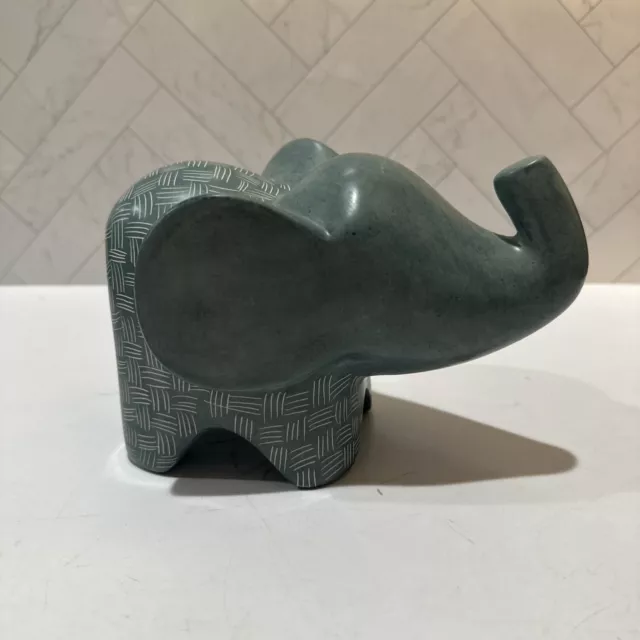 Hand Carved Stone Elephant Figurine Floral Decorative Blue Pattern Home Decor