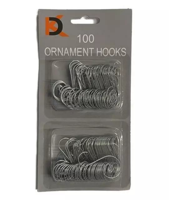Christmas Tree Silver Ornament Hangers Xmas Baubles Hanging Hooks 100/Pk