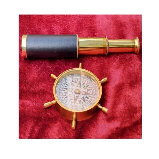 Compass And Telescope Brass | Nautical Marine Brass Accessories | Mini Telescope